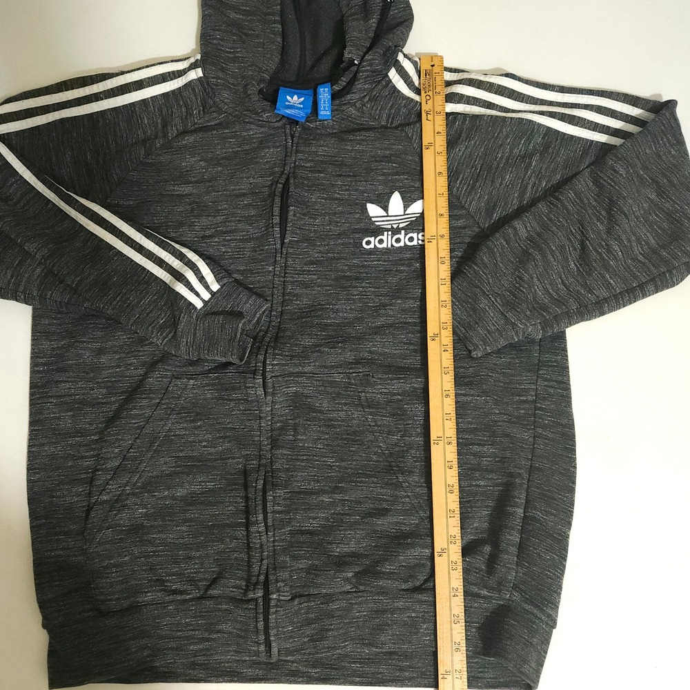 Adidas Originals Mens XL Full Zip Hoodie Charcoal Grey Trefoil 3 Stripe Jacket - Picture 6 of 7